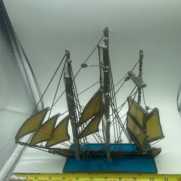 Stained Glass Staysail Sailing Ship The base has the ship sailing blue ocean - Picture 10 of 13